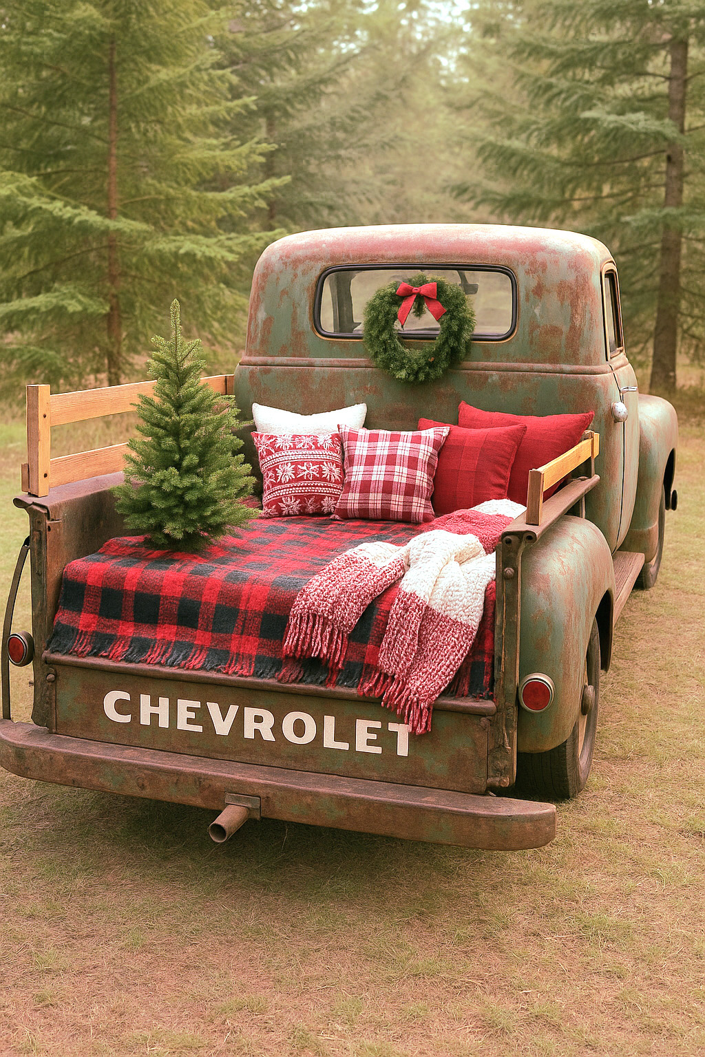Kerst mini fotoshoot gezin familie pickup truck bos chevrolet gezinsshoot goedkoop friesland flevoland